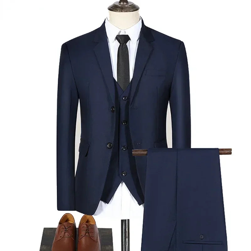 High Quality Luxury Men's Suit 3 Pieces Blazer, Vest & Pants or 2 Sets Blazer & Pants
