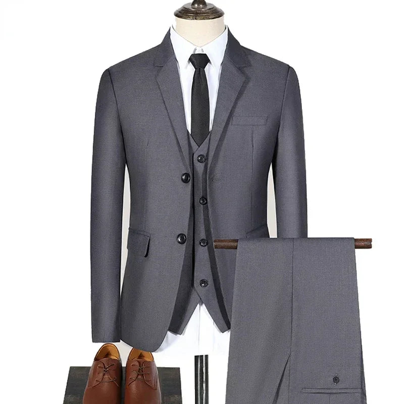 High Quality Luxury Men's Suit 3 Pieces Blazer, Vest & Pants or 2 Sets Blazer & Pants