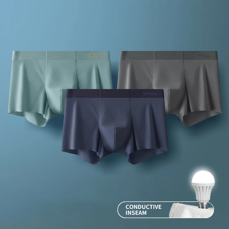 3Pcs Ice Silk Seamless Men Underwear Boxer Shorts Trunk