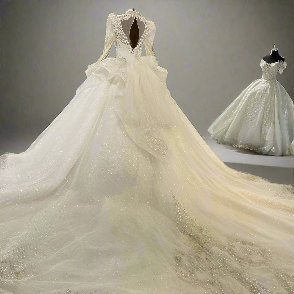 Exquisite Women Wedding Ball Gown V-Neck Dress Customized Beading Lace Up