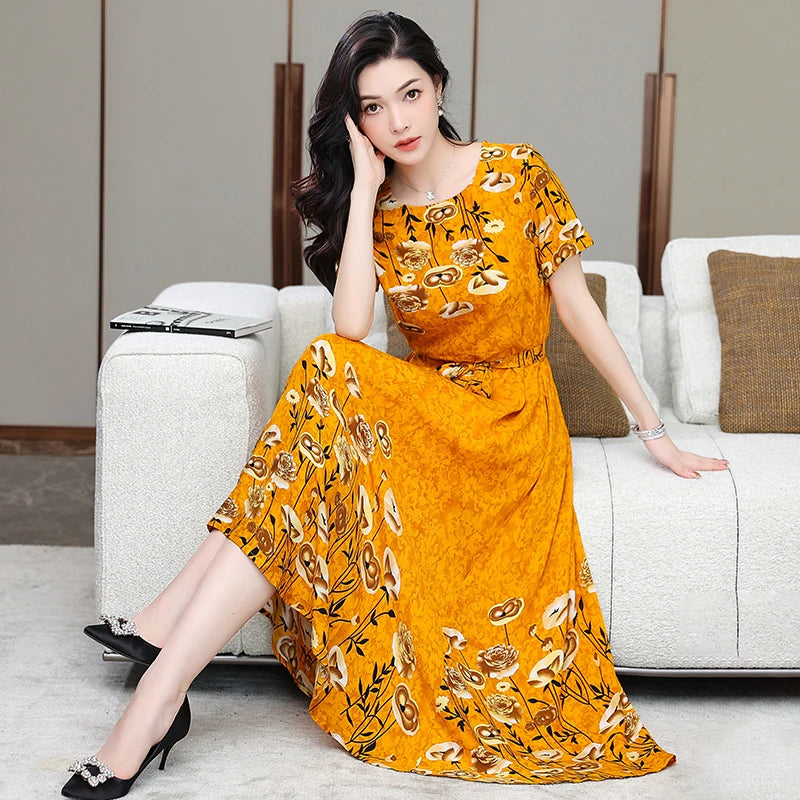 Women Summer Loose Casual O-neck Dresses Plus Size