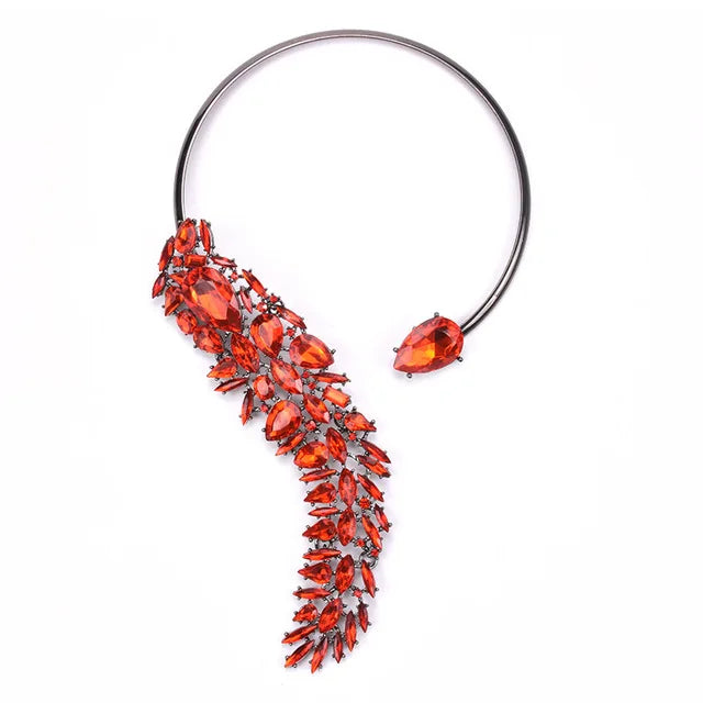 Baroque Open Choker Necklace Women Layered Crystal Tassel Large Collar Necklace Jewelry