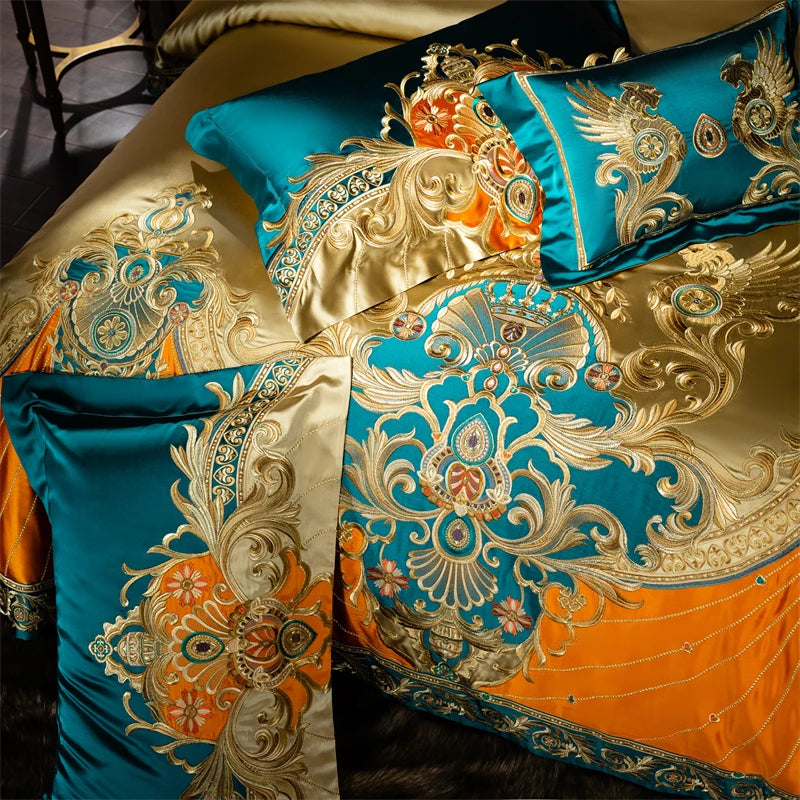 4/6/9Pcs Royal Gorgeous European Palace Embroidery Bedding Set Egyptian Cotton Duvet Cover Bed Sheet Pillowcases