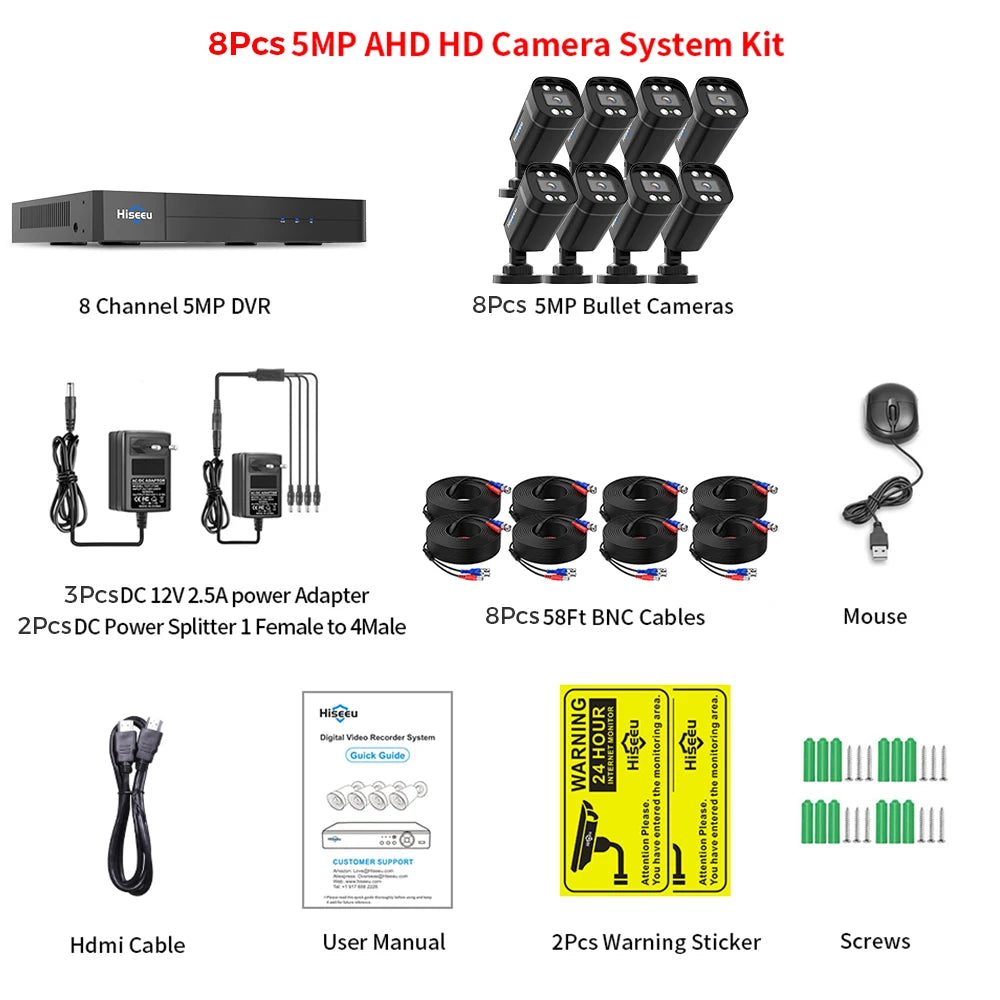 Hiseeu 4CH 8CH 5MP AHD CCTV Camera System Kit Home Waterproof Surveillance Bullet Analog Cameras for DVR Guard Live