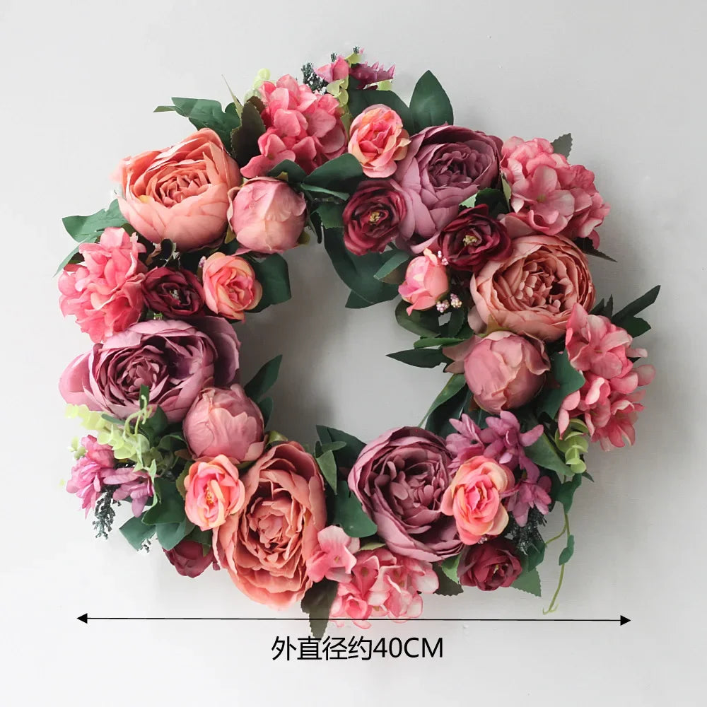 Home Decor Artificial Peony Front Door Wreath
