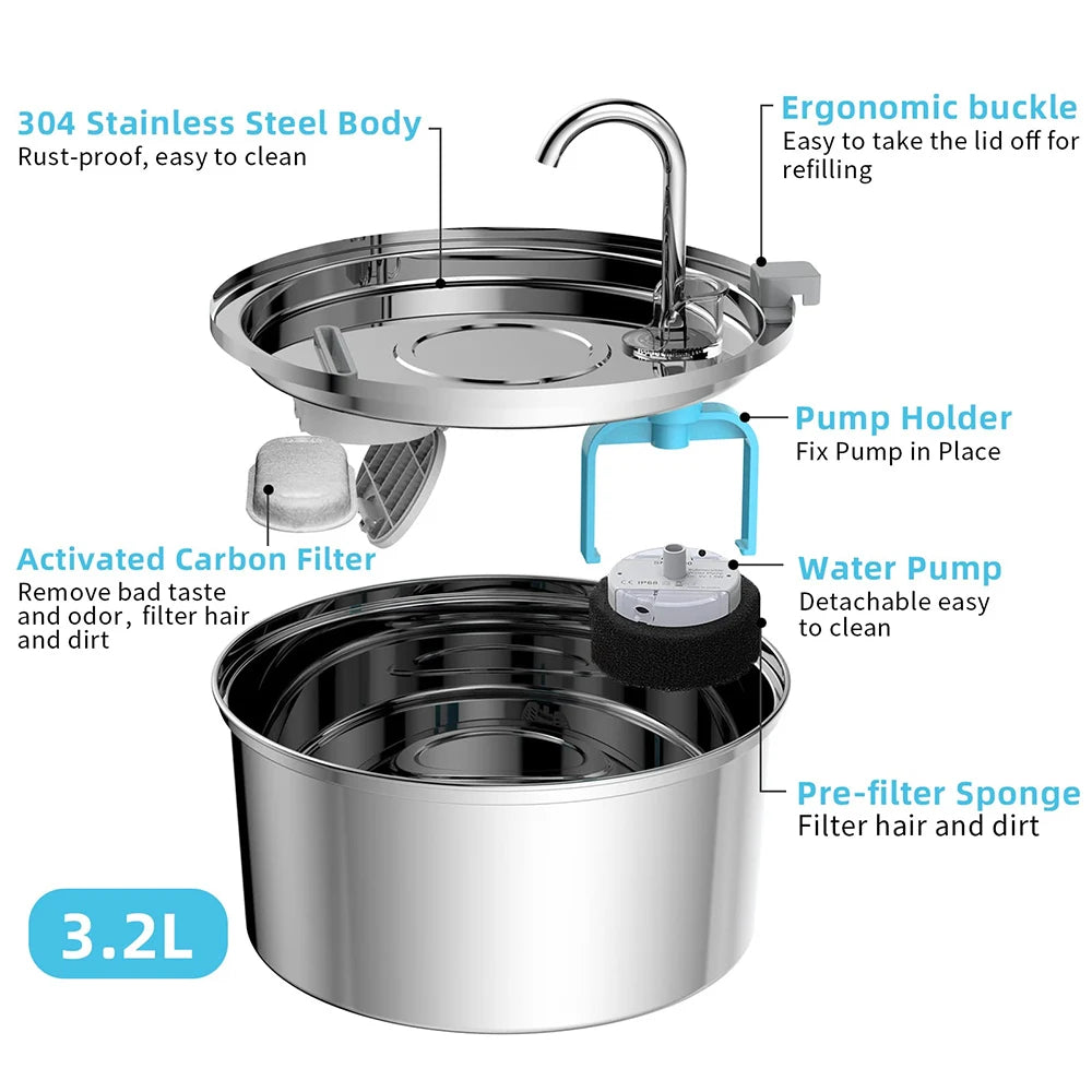 Stainless Steel Automatic Pet Cat Water Feeder Drinking Bowl