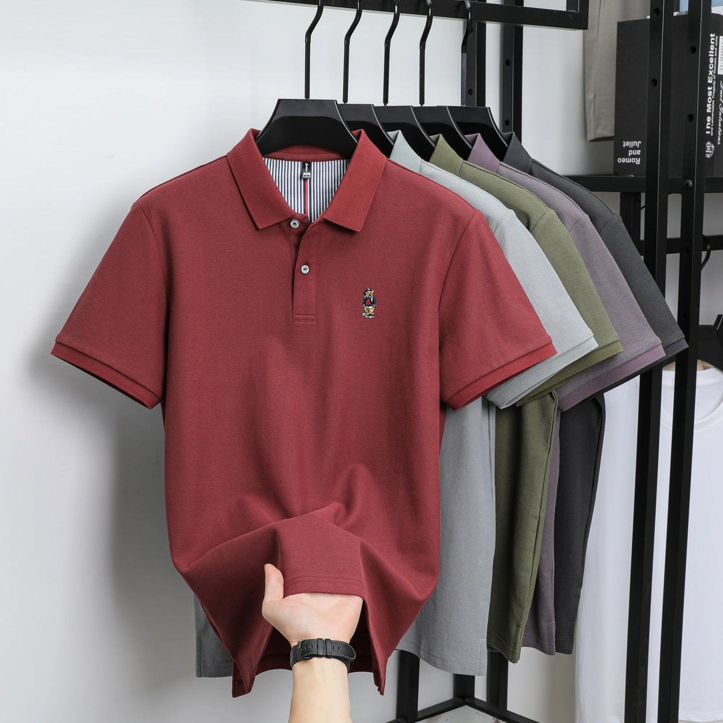 100% cotton high-end brand men short sleeve polo shirt cartoon bear embroidery comfort texture skin friendly breathable T-shirt