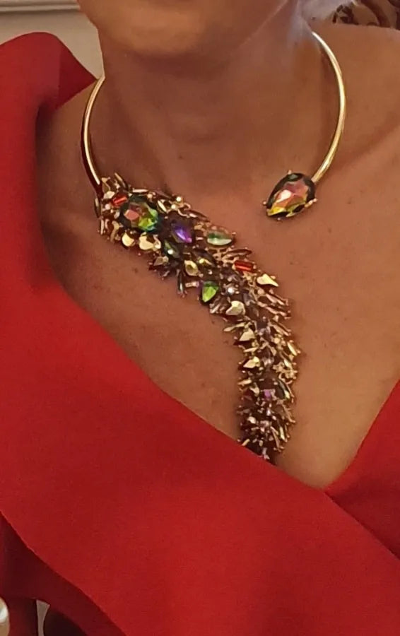 Baroque Open Choker Necklace Women Layered Crystal Tassel Large Collar Necklace Jewelry