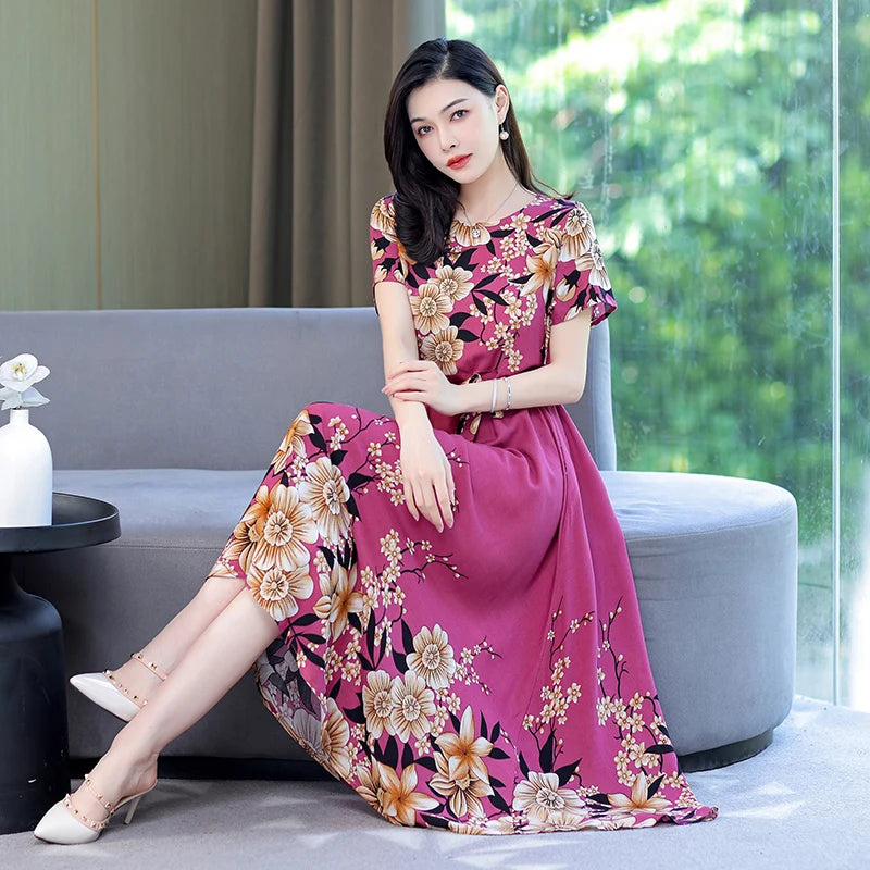 Women Summer Loose Casual O-neck Dresses Plus Size