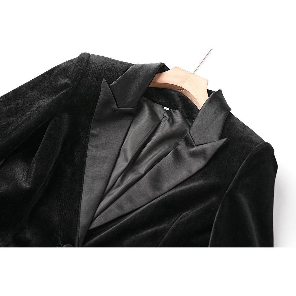 Women Velvet Fluffy Feather Patchwork Jacket Blazer