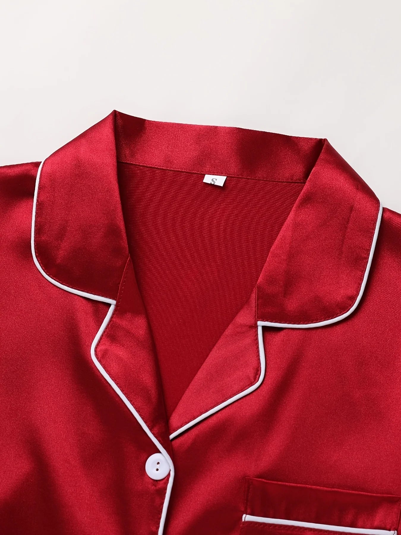 Women Solid Pajama Set Long Sleeve Button Up Lapel Top & Pants