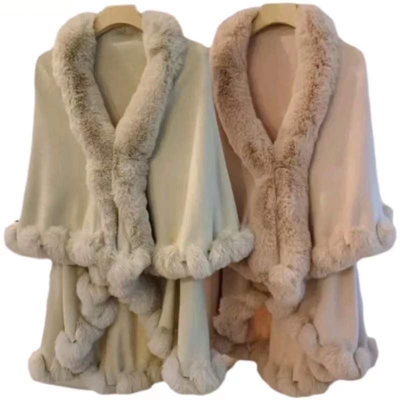 Women's Thick Coat Shawl Double-Layer Collar Large Size Loose Autumn and Winter