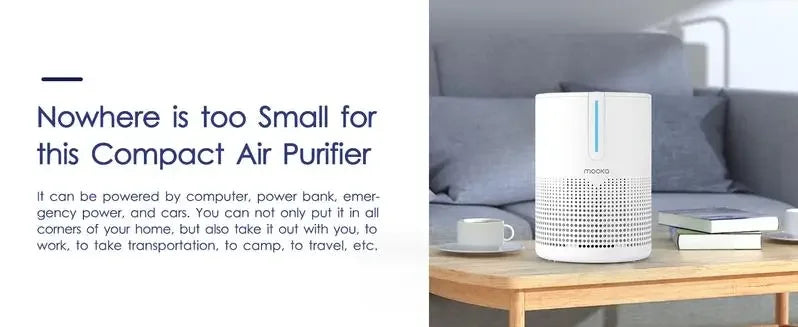 2 Packs MOOKA Air Purifiers for Home Bedroom Up to 300Ft² H13 True HEPA Filter Protable with USB Cable