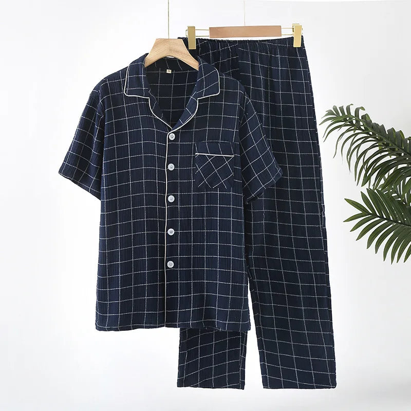 100% Cotton Summer Men Pajamas Japanese style 2 Piece Sleepwear