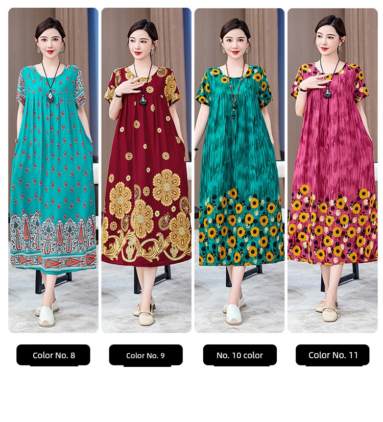 Noble over-the-Knee Middle-Aged Ladieswear Large Swing Noil Poplin Dress