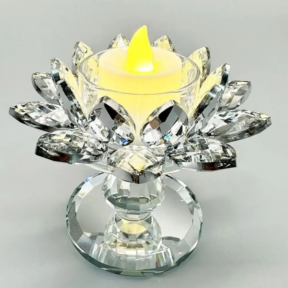 Bright Crystal Lotus Candlestick Durable Elegant Clear Flower