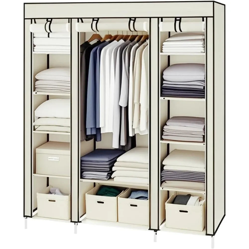 Portable Cloth Wardrobe Closet Organizer with Cover & Zipper