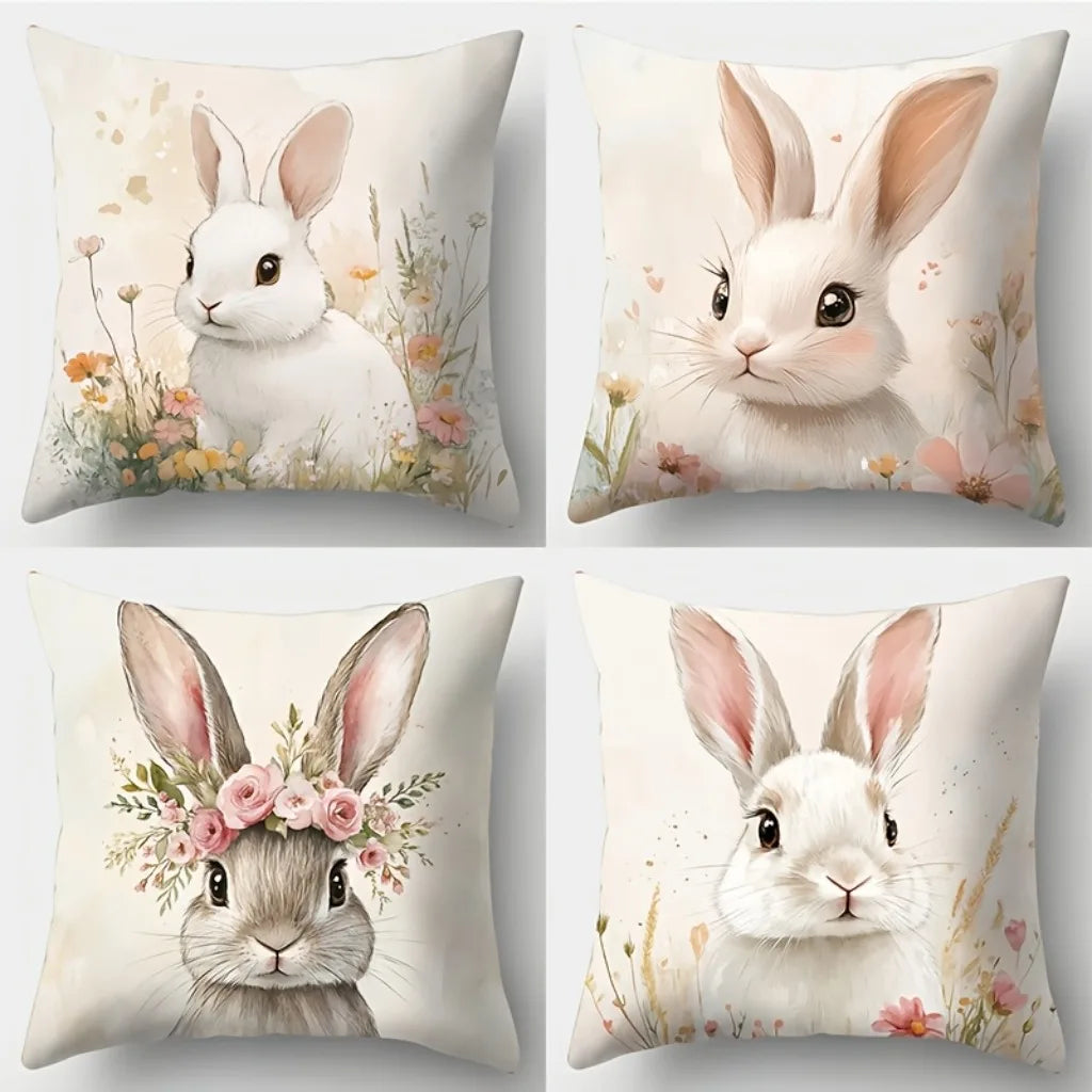 Easter Bunny Cushion Printed Pillow Covers Zipper for Living Room Sofa Bedroom Decor