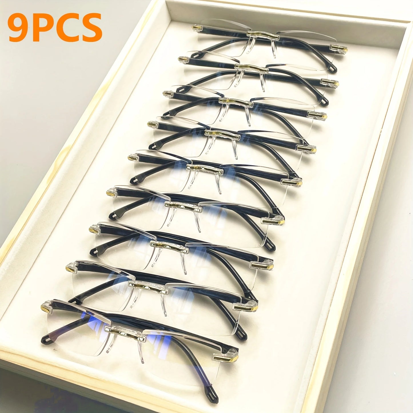 9-Pack Unisex Rectangle Rimless Reading Glasses
