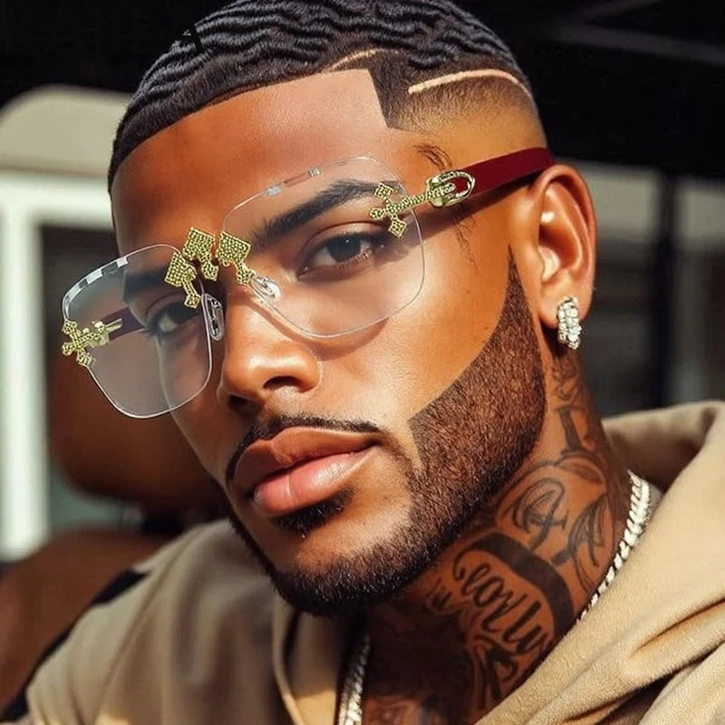 Luxury Steampunk Rimless Square Men Sunglasses UV400