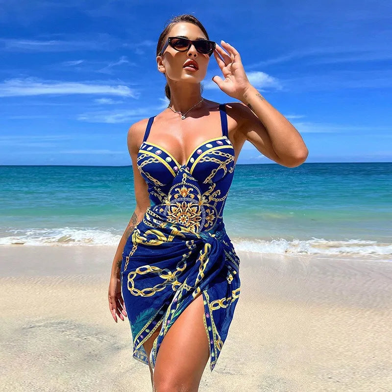 Two Piece Women Swimsuit Floral Bikini Push Up Set Strappy Bandage