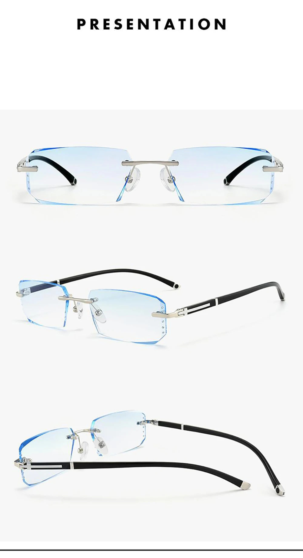 Frameless HD Anti Blue Anti Fatigue Presbyopia Men's Reading Clear Glasses +1.0~+4.0