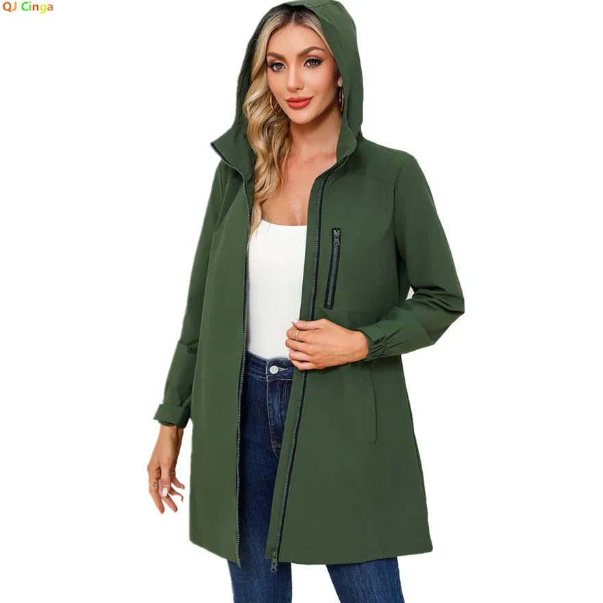 Spring Women's Hooded Long Jacket, Size S-3XL