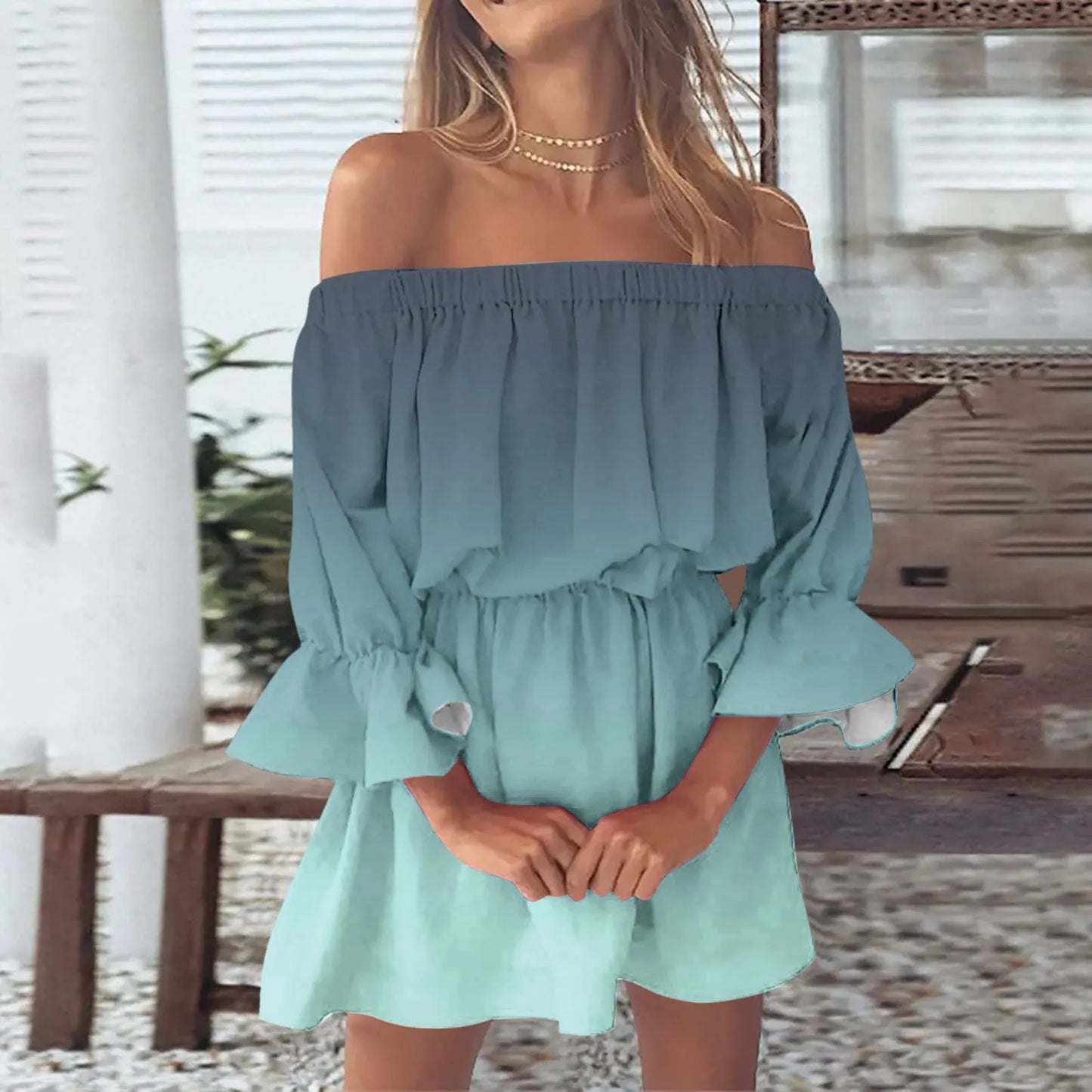 Elegant Summer Print Off Shoulder Dress for Women