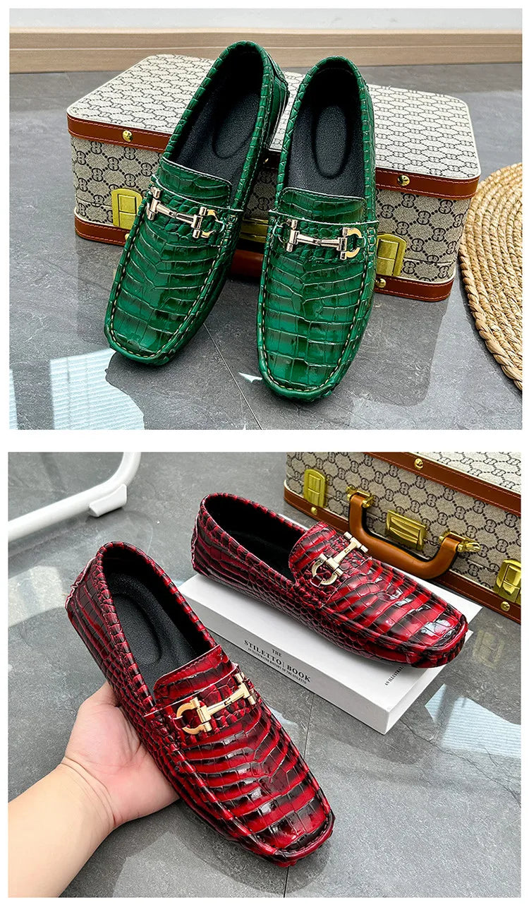 High Quality Luxury Green Snakeskin Leather Men Casual Comfort Lightweight Plus Size 48