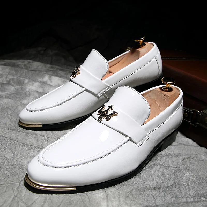 Italian Social Leather Loafers Slip-on Pointed Toe Shoes for Men