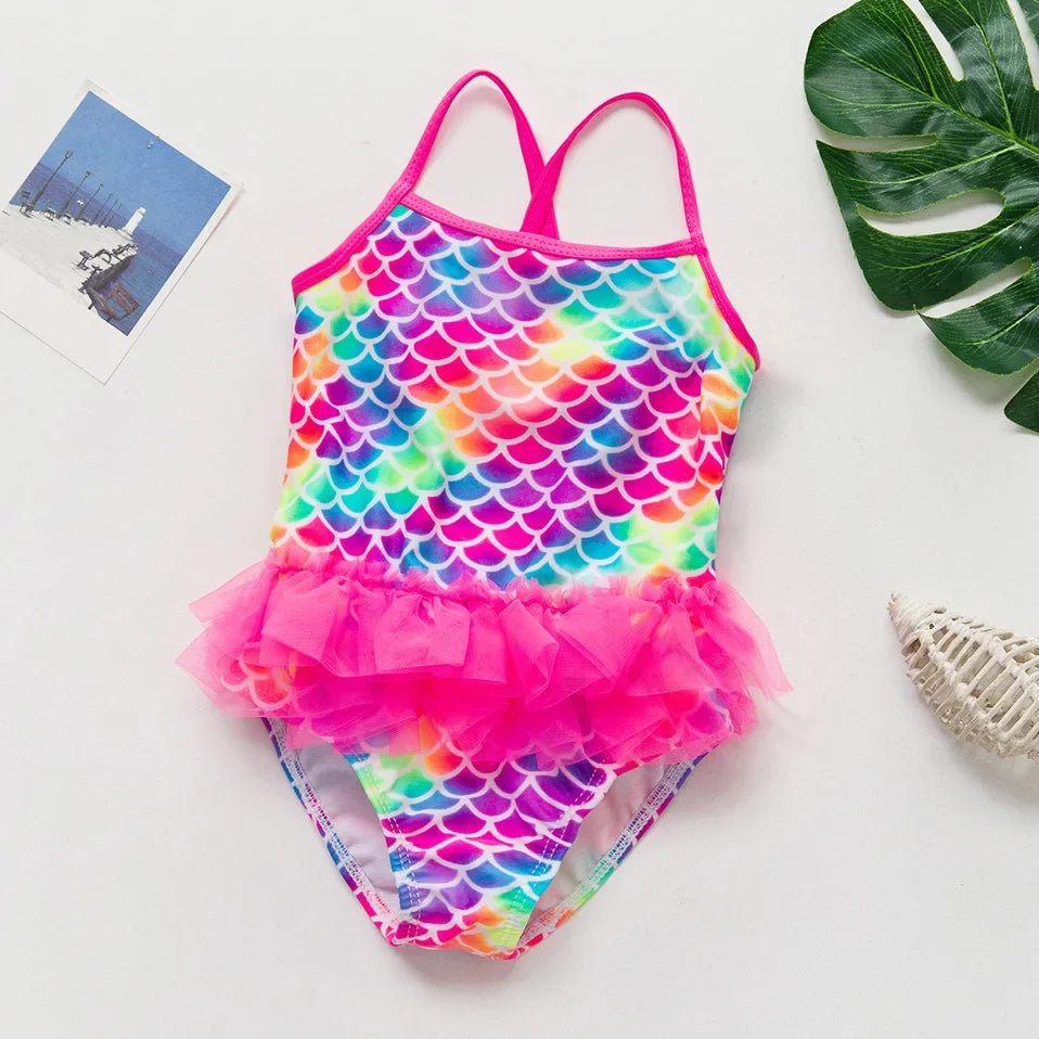 Girl Swimsuit One-Piece Mermaid Fish Scale Unicorn Children's Swimwear 2 - 8 Years