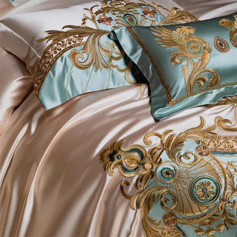 4/6/9Pcs Royal Gorgeous European Palace Embroidery Bedding Set Egyptian Cotton Duvet Cover Bed Sheet Pillowcases