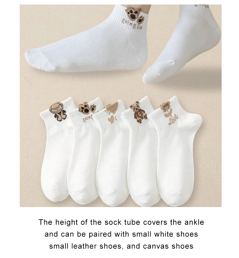 5/10/20 Pairs Women Cartoon Teddy Bear Ankle Socks