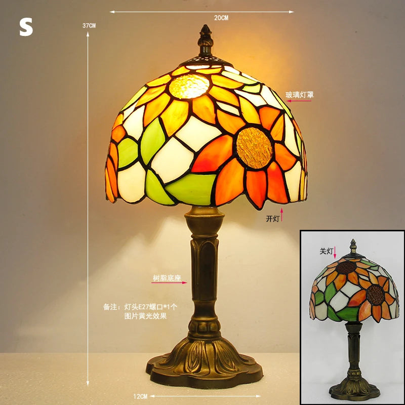 Mediterranean Baroque Retro Style Stained Colorful Handmade Glass Table Lamp E27