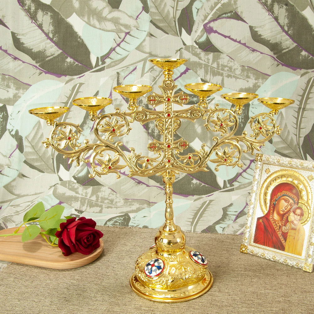 Metal Alloy 7 Branch Candle Holder Church Home Decoration Gold Plated