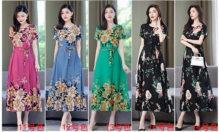 Women Summer Loose Casual O-neck Dresses Plus Size