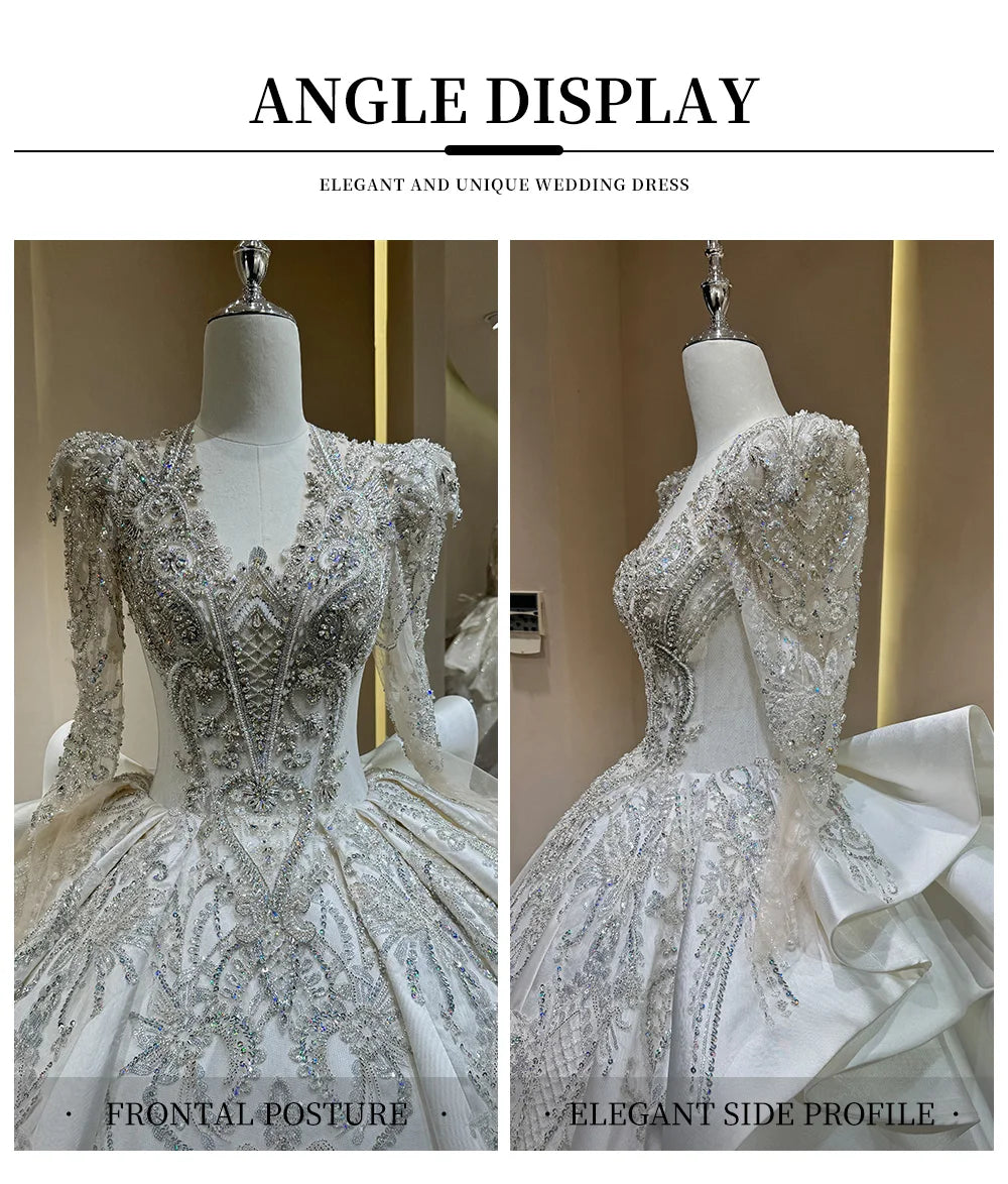 Luxurious Bride Wedding Dress High Quality Satin Gown with Exquisite Beading and Long Train