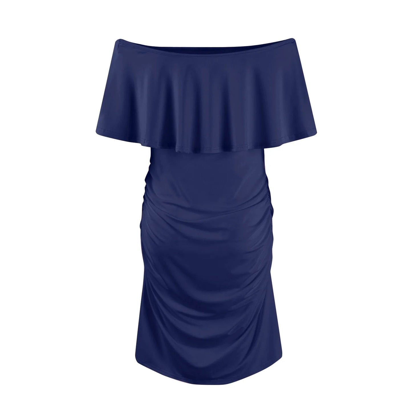 Maternity Dress Short Sleeve Slash Ruffles