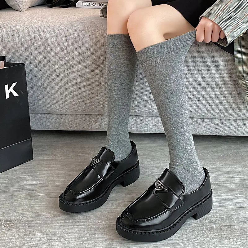 Women Stockings College Style Knitted Cotton Knee Socks