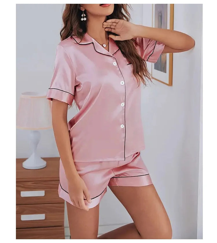 Women Silk Satin Pajamas Set Two-pieces