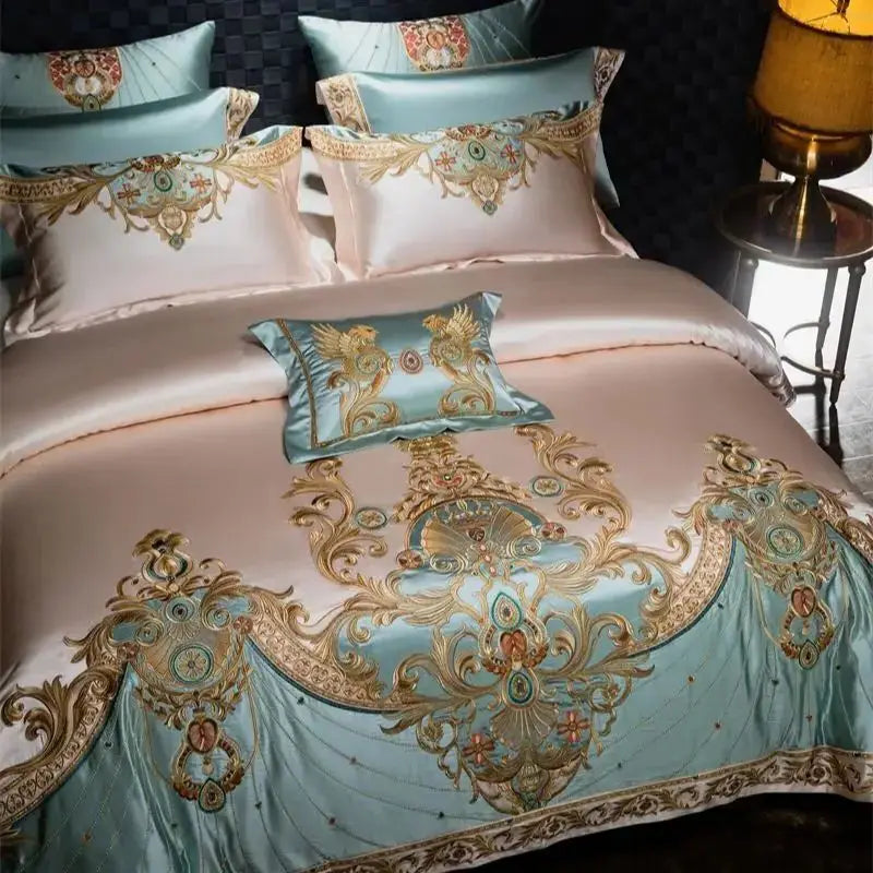 4/6/9Pcs Royal Gorgeous European Palace Embroidery Bedding Set Egyptian Cotton Duvet Cover Bed Sheet Pillowcases