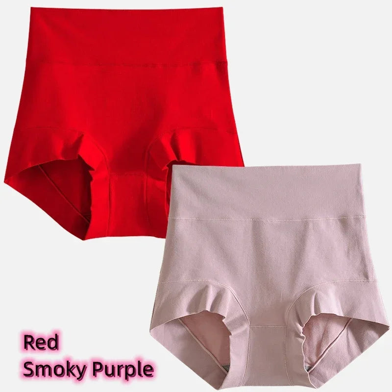 2pcs Women Cotton Panties High-Rise Tighten Abdomen Underwear Comfortable short Briefs