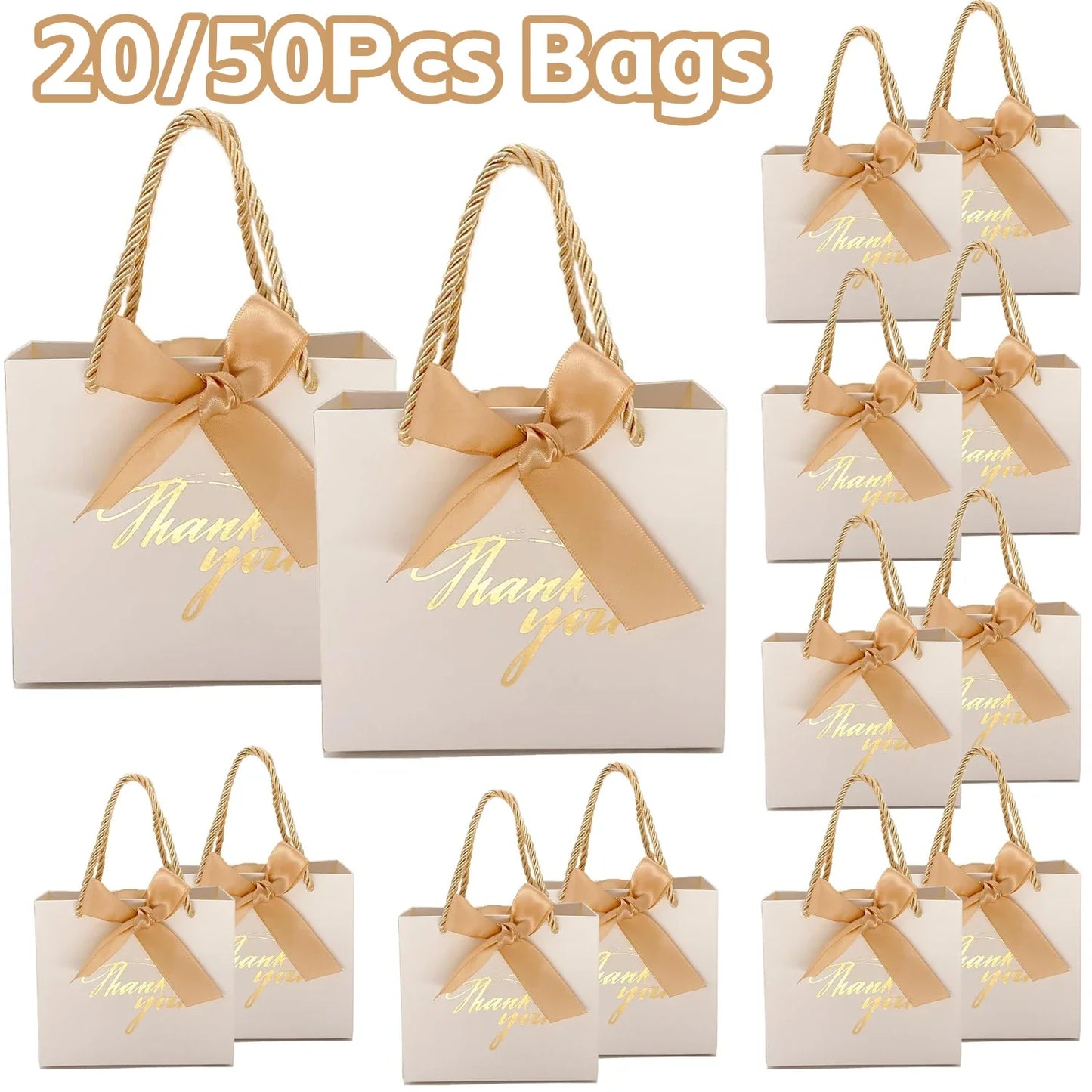 20/50 Pack Small Thank You Gift Bags Bulk Wedding Gift Bags for Guests Mini Gift Paper Bags With Handles for Wedding Baby Shower