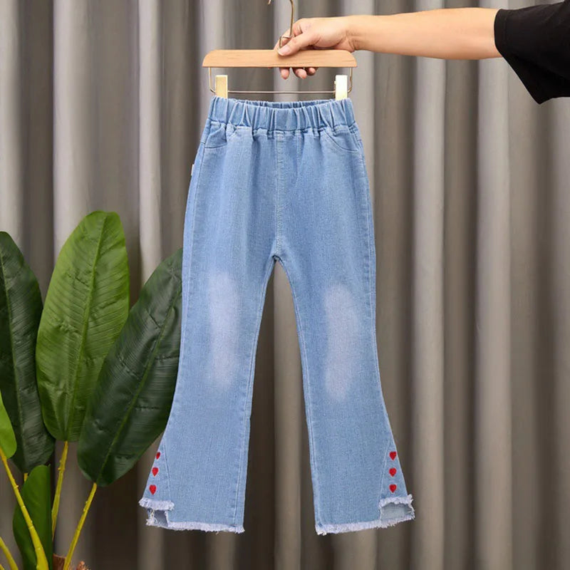 Girls Star Embroidered Jeans Pants with Pearl Slim-Fit