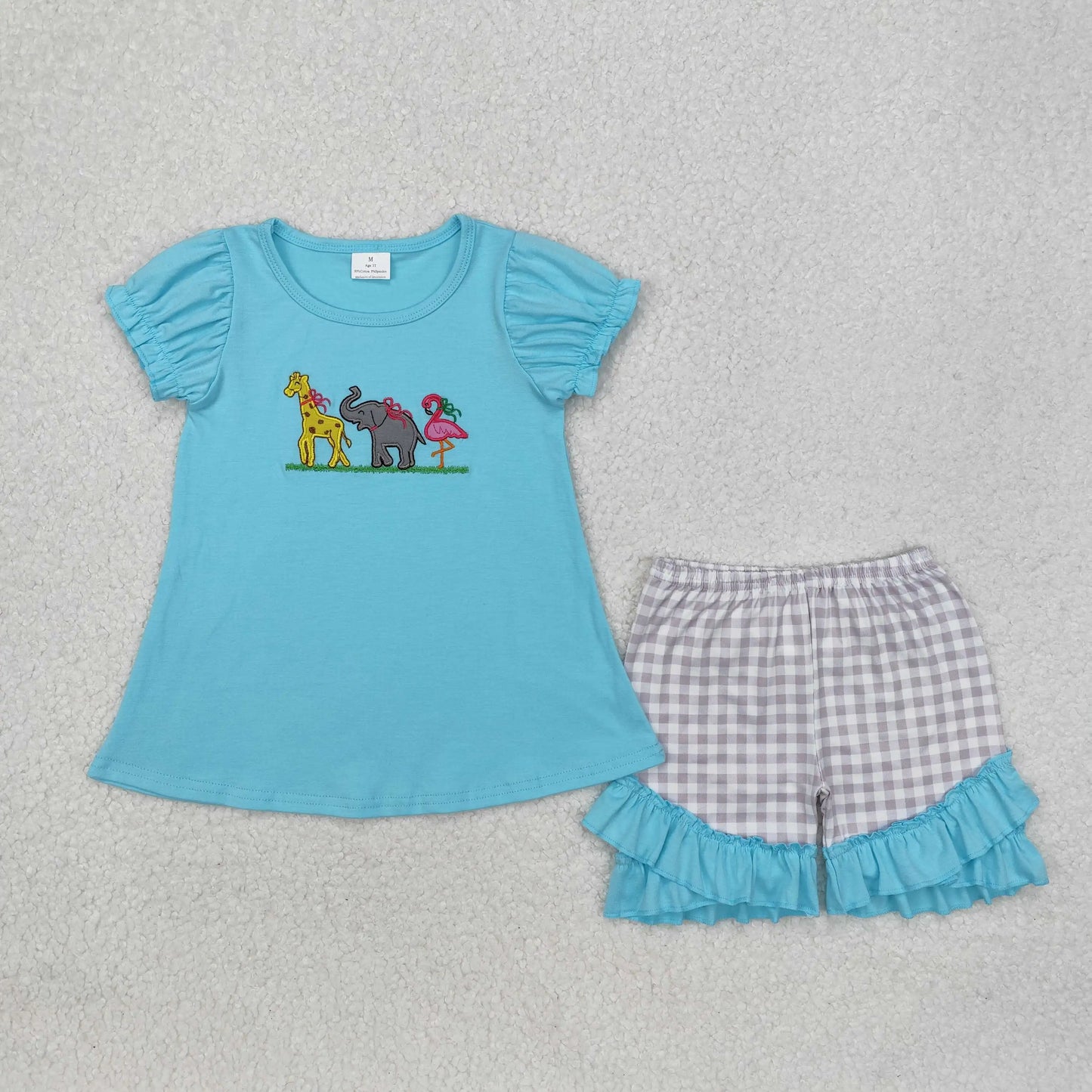 Baby girl summer shirt Short set embroidery farm tractor pink striped 3M-16T