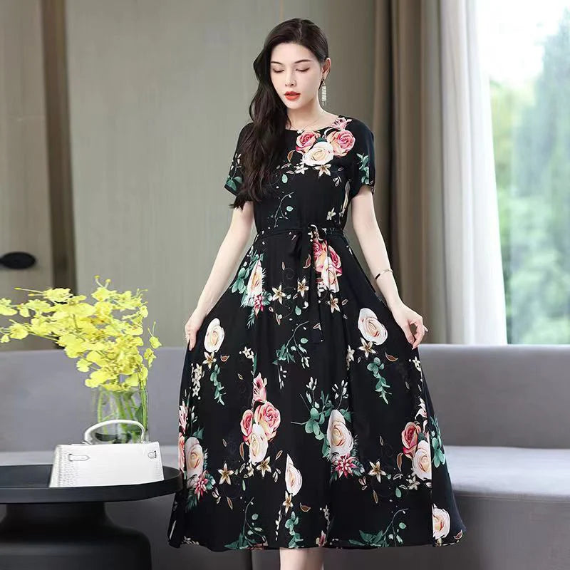 Women Summer Loose Casual O-neck Dresses Plus Size