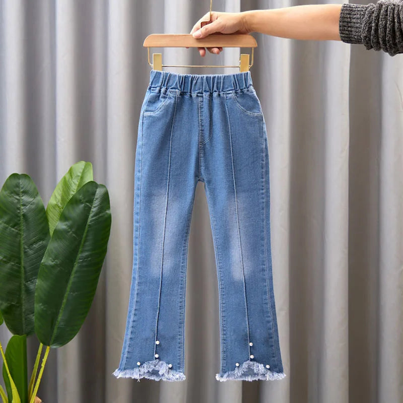 Girls Star Embroidered Jeans Pants with Pearl Slim-Fit age 7-13 yrs old