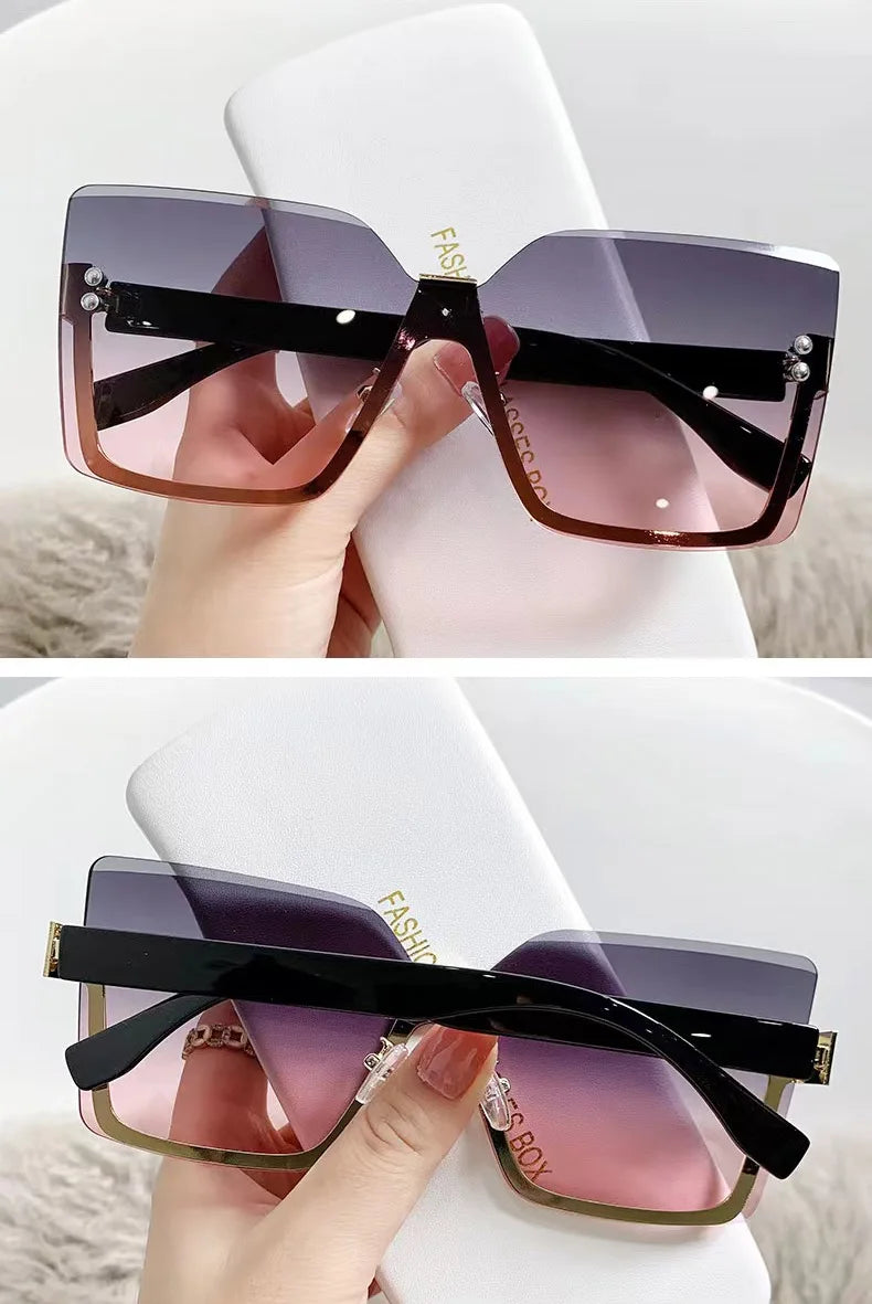 European & American Style Half-frame Metal Sunglasses Fashion Slim Anti-uv Glasses