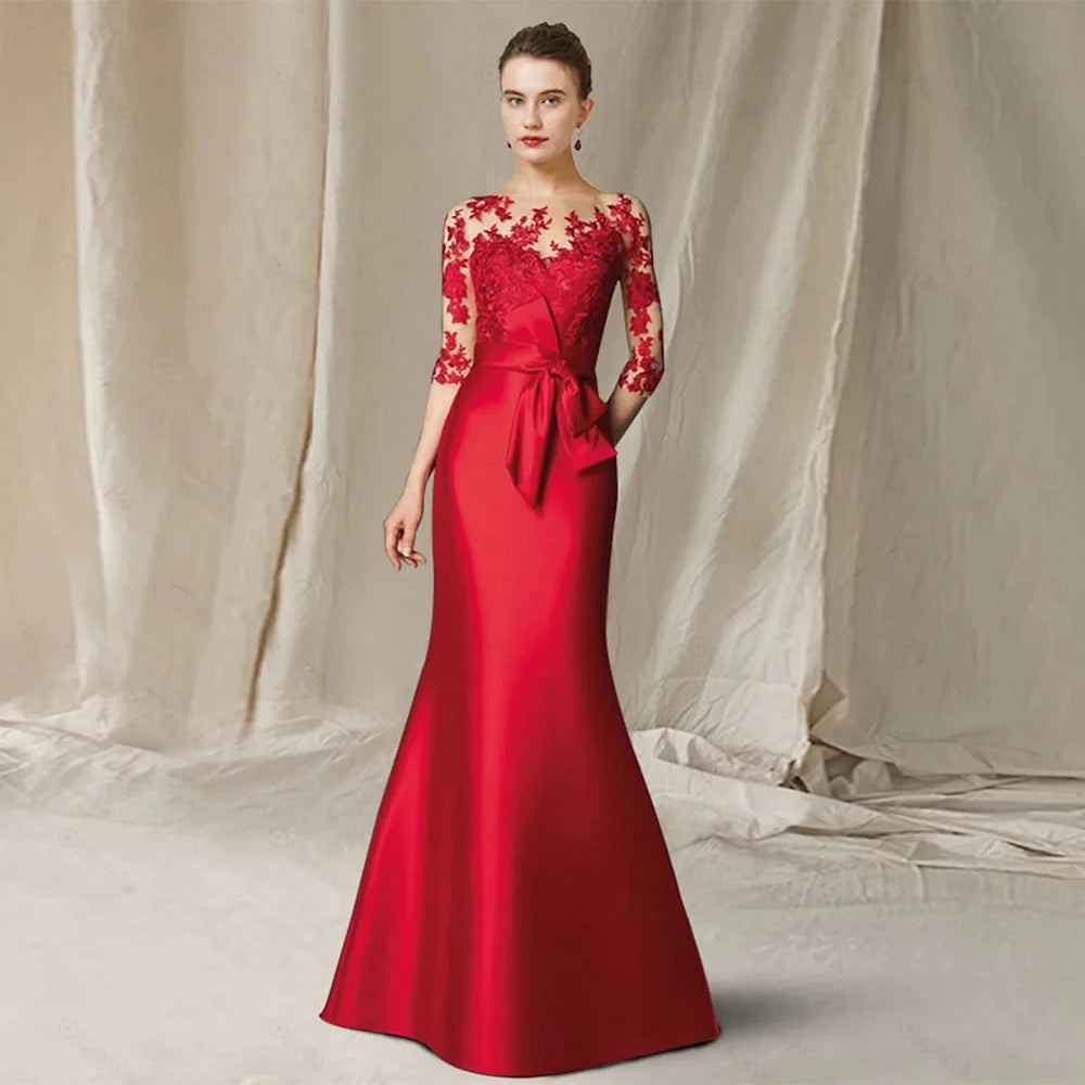 Elegant Mermaid High Quality Satin Wedding Party Gown with Lace Robe-Additional Colors...