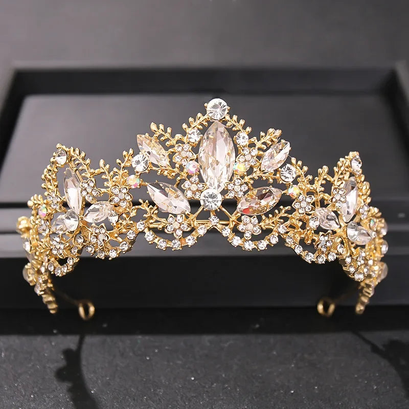 Gold Color Luxury Crystal Wedding Tiaras Crowns Party Rhinestone Prom Bridal Diadem Crown Tiara Hair Jewelry